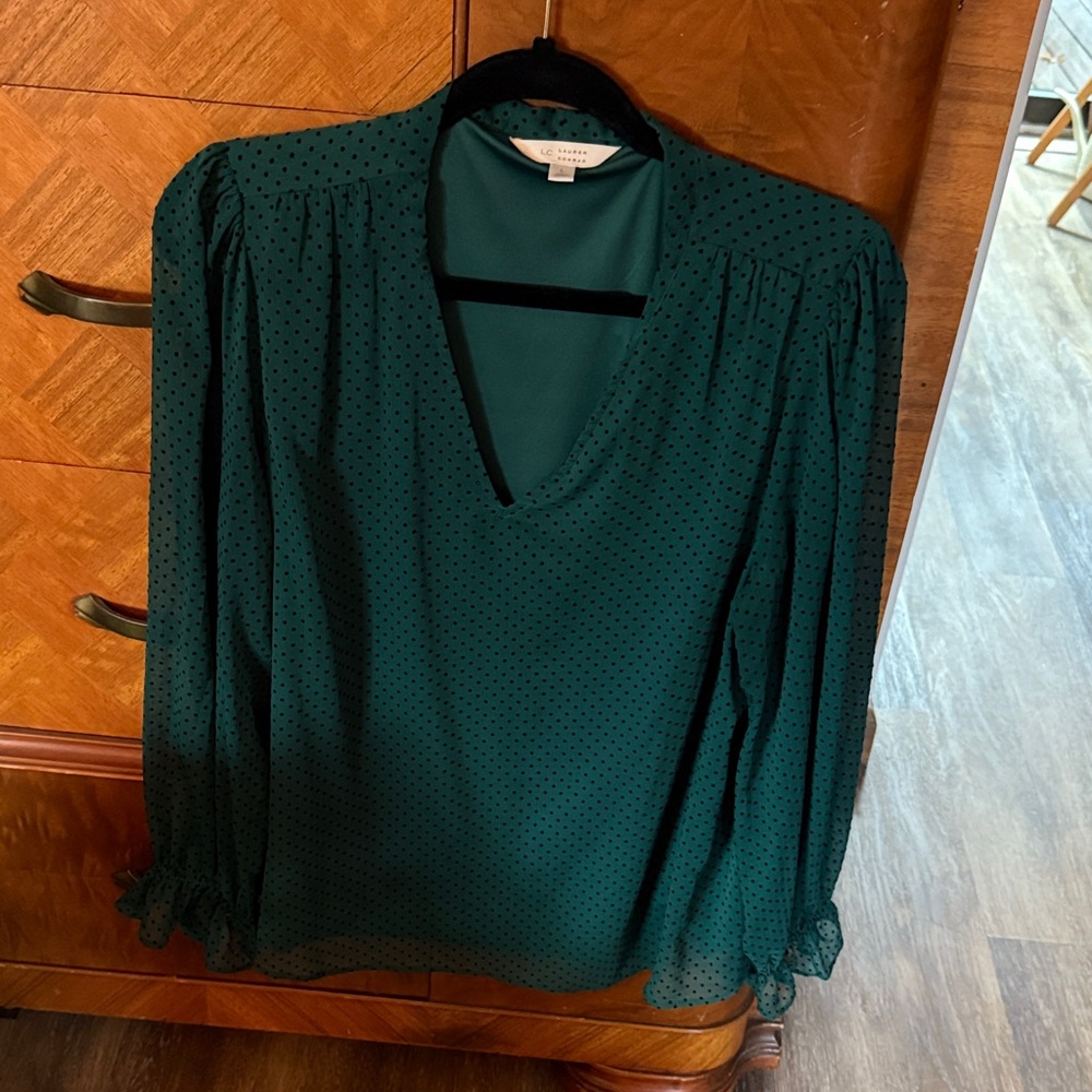 LC Lauren Conrad Green Polka Dot Blouse